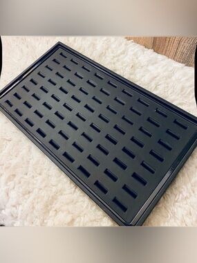72 Slot Ring Display- Faux Leather- Black Grid Tray Organizer